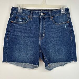 Old Navy Womens Size 10 OG Straight Jean Shorts Medium Blue High Rise Frayed Leg